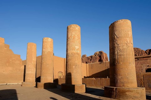 Columns with reliefs, double temple of Kom Ombo, Kom Ombo, Egypt