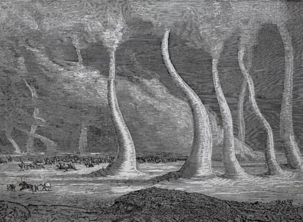 Sandhosen or windhosen, small trombone, air vortex with vertical axis, in the American steppe,