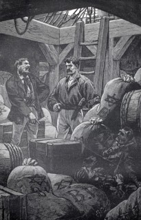 The sailors have discovered that there are blind passengers hiding among the load, seafaring, 1880,