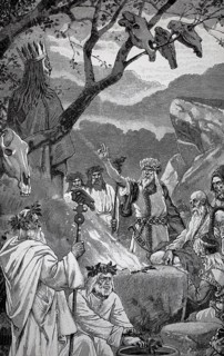 The Oath in Götterhain, a central ritual for those who believe in the Old Gods, 1887, authentic,