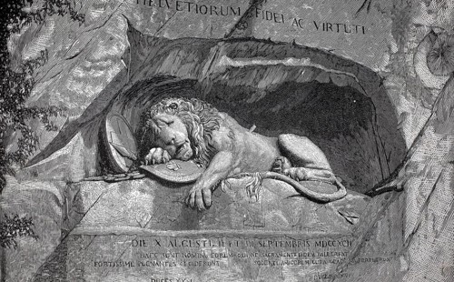 The Dying Lion of Thorwaldsen is the famous Lucerne Lion Monument, a sculpture carved into a rock