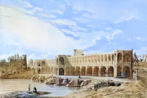 Pont Kadiou Bridge in Shiraz, Iran, authentic, digitally restored reproduction from a 19th century