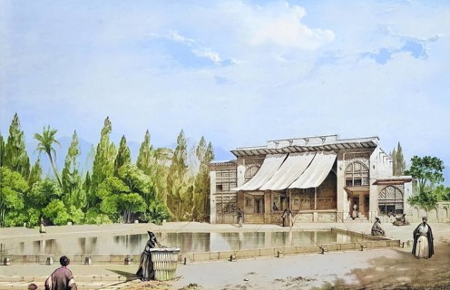 The Palace of Bagh-No, Nou Bagh in Shiras, Shiraz, Iran, authentic, digitally restored reproduction