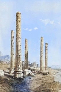 Ruins of Persepolis, Iran, authentic, digitally restored reproduction from a 19th century model by