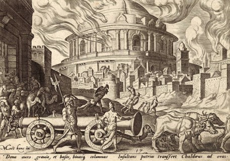 From The Disasters of The Jewish People: The Chaldeans carry away the pillars of the Temple. The