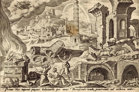 From The Disasters of The Jewish People: After the Flood, Noah offered a burnt offering to God for