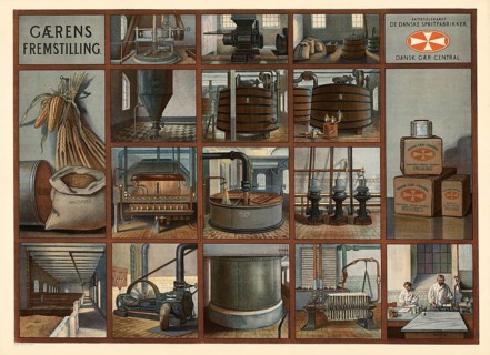 Production of yeast by fermentation of yeast mushrooms, 1890, Denmark, illustration, reproduction