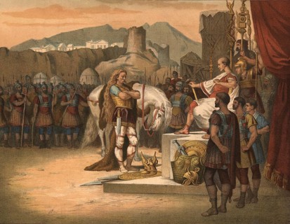 Vercingetorix, the leader of the Arverni, surrendered to Julius Caesar in autumn 52 BC after the