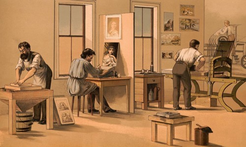 Traditional craft, lithograph, work in a lithographic company, lithographic printing process,