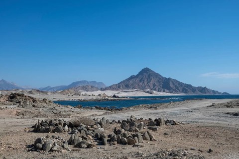 Ancient graves, tombstones, on the coast, Oman