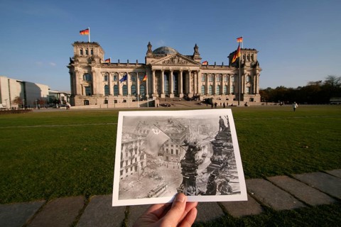 Then and now. The Reichstag 2005 and on May 2, 1945. Mitte, Berlin In total, J. Chaldej took 36
