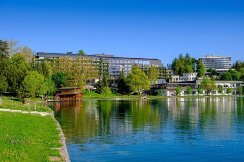 Waterfront hotels, spa town, Bled, Lake Bled, Slovenia