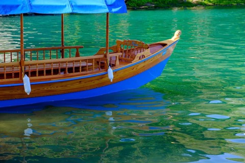 Tourist boats, rowing boats, Bled, Lake Bled, Slovenia