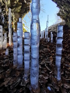 Ice stalagmites, icicles, cave, Frankenwaldsteigla, hiking trail, Frankenwald nature park Park,
