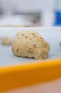 Close-up of an unbaked dough piece on a baking sheet, baking rolls, Haselstaller Hof, Gechingen,