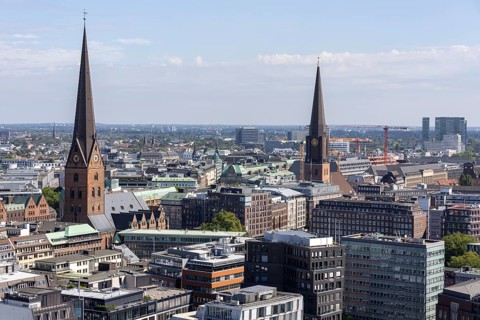View of Hamburg from the former main church of St. Nikolai, Hamburg, Germany