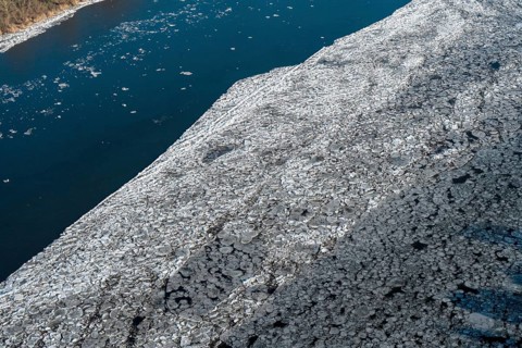 Ice, water, river, Elbe, ice floe, pancake ice cream, many, aerial view, Schleswig-Holstein, Lower