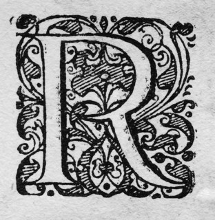 Initial, initial letter R, woodcut from Hortus Eystettensis, plant book by Nuremberg pharmacist