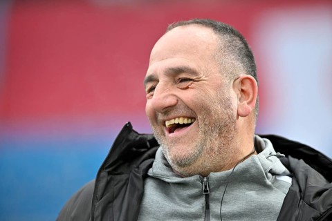 Coach coach Frank Schmidt 1. FC Heidenheim 1846 FCH portrait laughs soccer Bundesliga, Voith Arena,