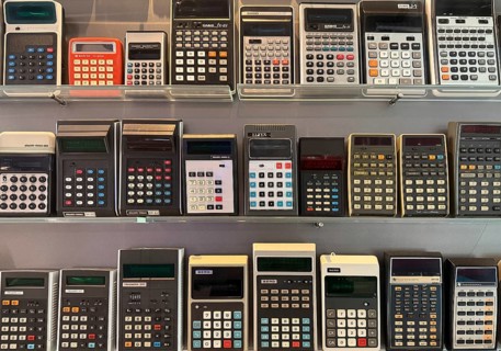 Pocket calculator, many different models, Heinz Nixdorf MuseumsForum, Computer Museum, Paderborn,