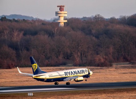 Ryanair Boeing 737 lands at Cologne/Bonn Airport, North Rhine-Westphalia, Germany
