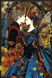 Tarot card The Lovers showing a couple in a romantic embracement symbolizing the concept of Love,