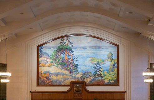 Monumental national romantic mural landscape in Koli, North Karelia, by Eero Järnefelt's, Taulu