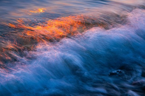 Wave play at sunrise on the chalk coast in Jasmund National Park, Rügen, Sassnitz,