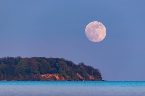 Full moon on the lagoon on Rügen, Rügen, Glowitz, Mecklenburg-Western Pomerania, Germany