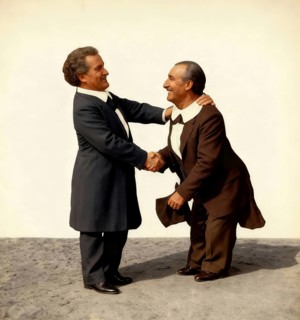 Richard Wagner with Anton Bruckner in Bayreuth, 1873, Silhouette print by Otto Böhler, digitally
