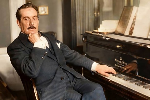 Giacomo Puccini, 1858 –1924, Italian composer, digitally edited according to a photograph