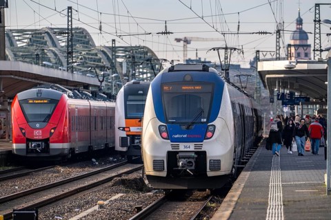 Regional trains at Cologne-Messe/Deutz station, 2nd largest station in Cologne, transfer station