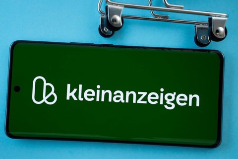 Dhaka, Bangladesh- 03 July 2025: Smartphone screen showing the Kleinanzeigen logo with shopping