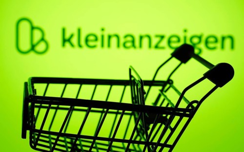 Dhaka, Bangladesh- 03 July 2025: Silhouette of a shopping cart in front of the Kleinanzeigen logo,