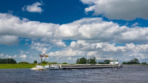 Barge on the Hunte, Holle, Hude, Lower Saxony, Germany