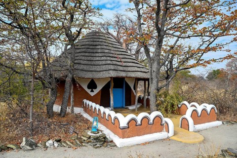 Round cabin, guest accommodation, Planet Baobab, lodge near the village of Gweta, Makgadikgadi Pans