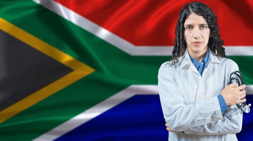 South African national health system, Medical professional on South Africa flag background