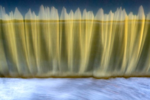 Water flows over a Hunte barrage, Wildeshausen, Lower Saxony, Germany