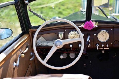 DKW steering wheel at classic car exhibition, Prerow, Mecklenburg-Vorpommern