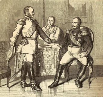 Meeting in Warsaw, Count Brandenburg, Prince Schwarzenberg, Emperor Nicholas (from left to right)