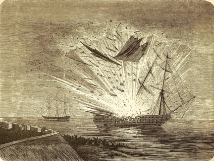 On April 5, 1849, the Danish liner Christian VIII explodes off Eckernförde in Danish-occupied