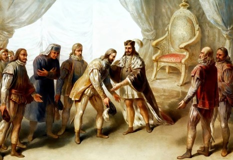 Vasco da Gama‘s audience with King Manuel I after his return to Portugal, September 1499