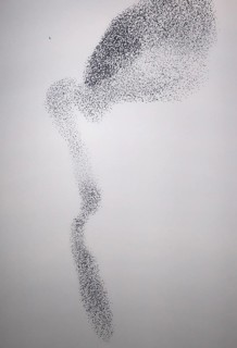 Starling (Sturnus vulgaris), huge flock forms an impressive pattern in the sky in the formation