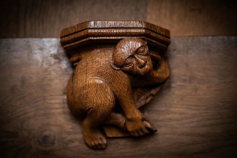 Monkey, oak choir stalls for monks' hour prayers, 1493 by Jörg Syrlin the Younger, also Sürlin or