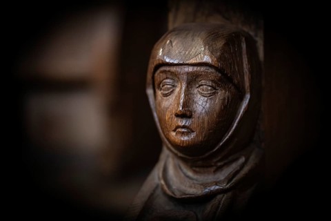 Head of a woman, oak choir stalls for the monks, 1493 by Jörg Syrlin the Younger, also Sürlin or