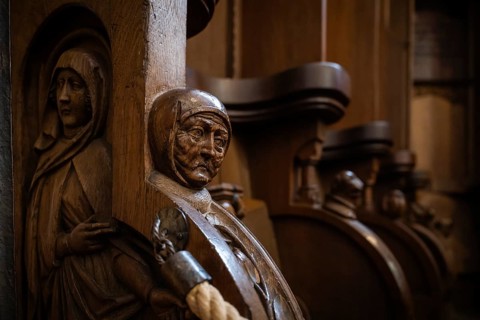 Head of an old man, oak choir stalls for the monks, 1493 by Jörg Syrlin the Younger, also Sürlin or