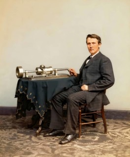 Thomas Alva Edison, 1847 - 1931, American inventor, Thomas Edison demonstrating the Tin-Foil