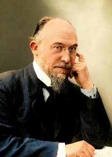 Erik Satie, 1866 – 1925, a French composer and pianist, portrait digitally edited according to a