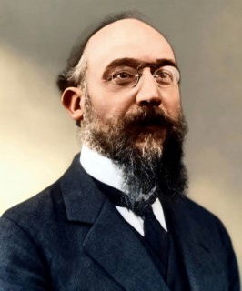 Erik Satie, 1866 – 1925, a French composer and pianist, portrait digitally edited according to a
