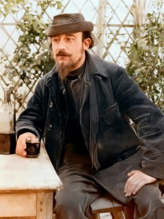 Erik Satie, 1866 – 1925, a French composer and pianist, portrait digitally edited according to a